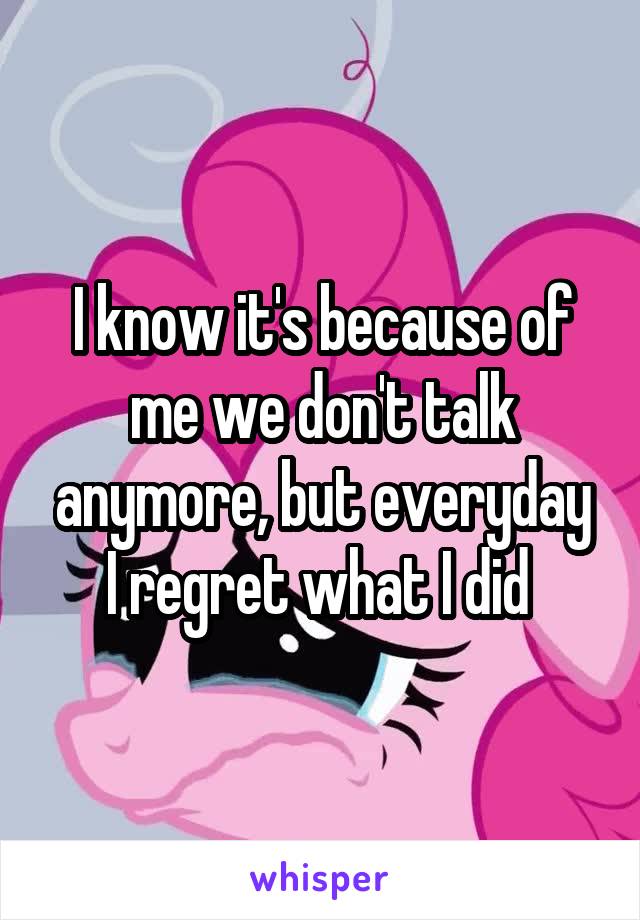 I know it's because of me we don't talk anymore, but everyday I regret what I did 