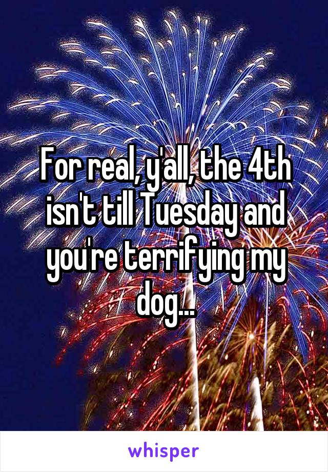 For real, y'all, the 4th isn't till Tuesday and you're terrifying my dog...
