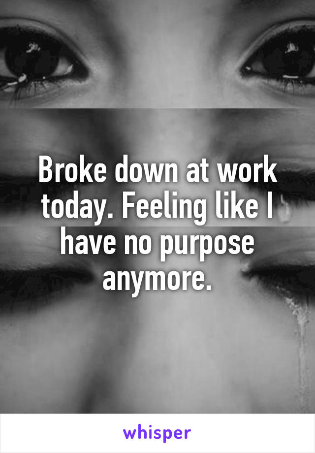Broke down at work today. Feeling like I have no purpose anymore.