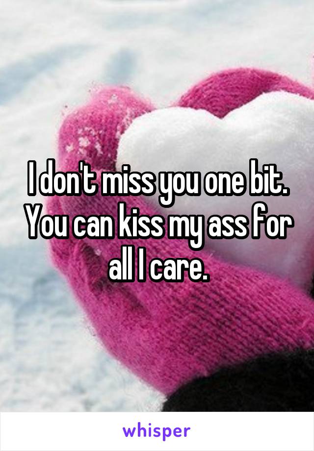 I don't miss you one bit. You can kiss my ass for all I care.
