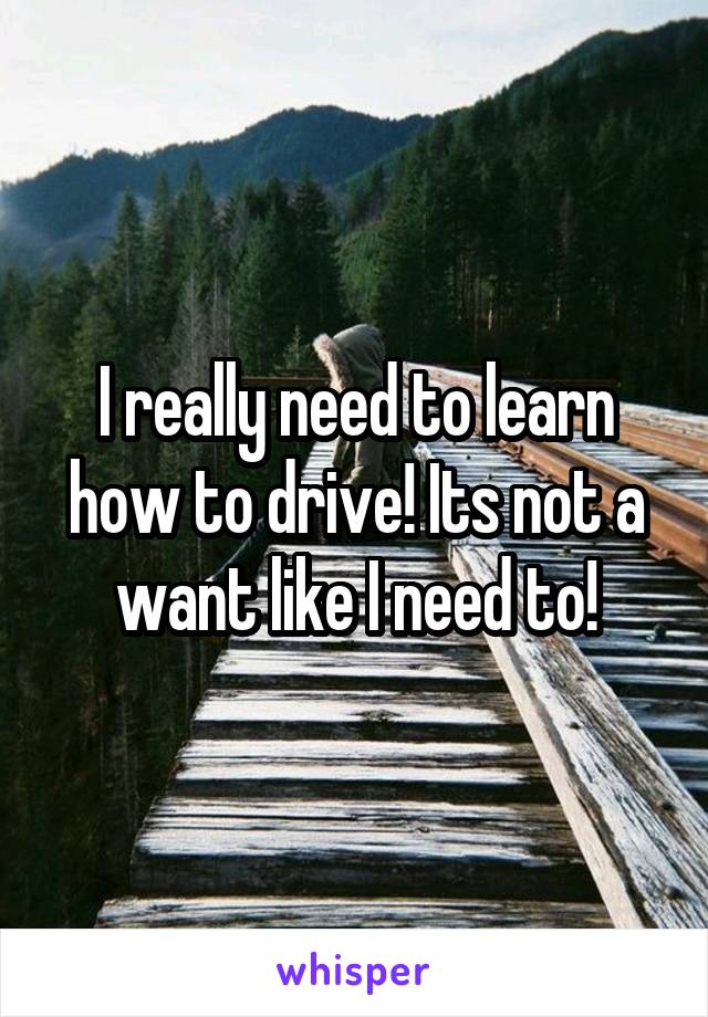 I really need to learn how to drive! Its not a want like I need to!