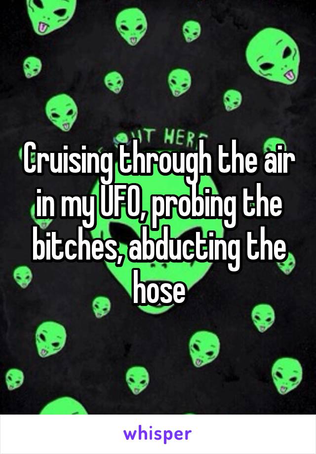 Cruising through the air in my UFO, probing the bitches, abducting the hose