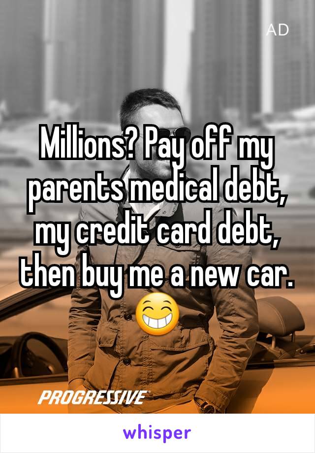 Millions? Pay off my parents medical debt, my credit card debt, then buy me a new car.
😁