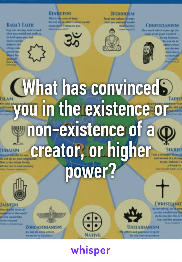 What has convinced you in the existence or non-existence of a creator, or higher power?