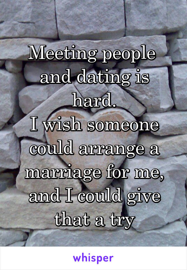 Meeting people 
and dating is hard.
I wish someone could arrange a marriage for me, and I could give that a try