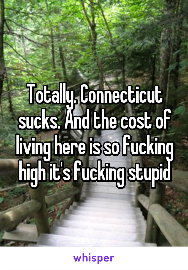 Totally. Connecticut sucks. And the cost of living here is so fucking high it's fucking stupid