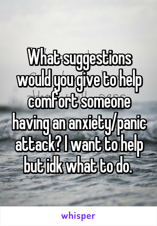 What suggestions would you give to help comfort someone having an anxiety/panic attack? I want to help but idk what to do. 