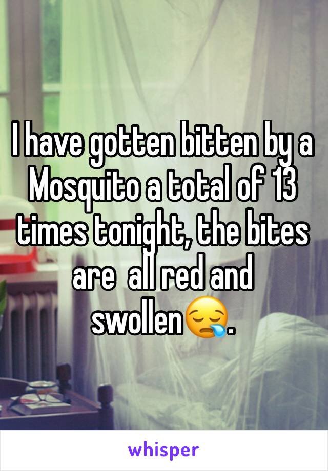 I have gotten bitten by a
Mosquito a total of 13 times tonight, the bites are  all red and swollen😪.