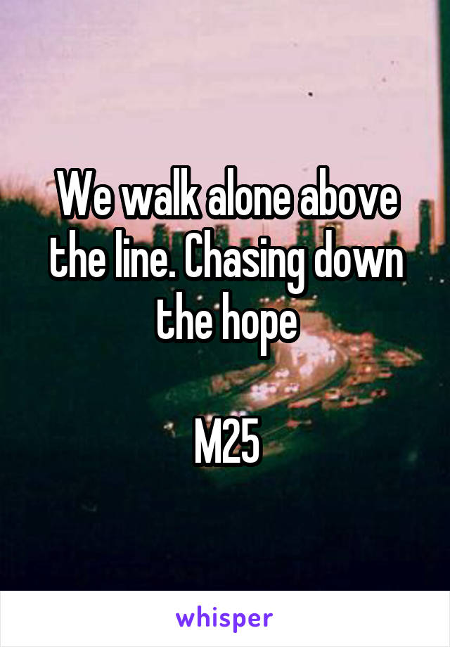 We walk alone above the line. Chasing down the hope

M25