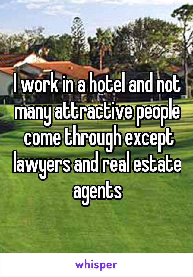 I work in a hotel and not many attractive people  come through except lawyers and real estate agents