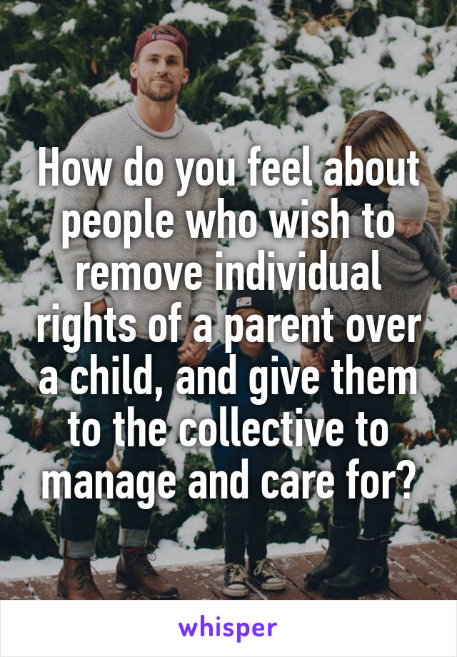 How do you feel about people who wish to remove individual rights of a parent over a child, and give them to the collective to manage and care for?