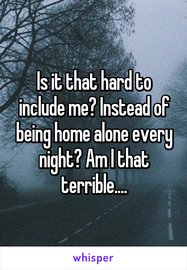 Is it that hard to include me? Instead of being home alone every night? Am I that terrible....