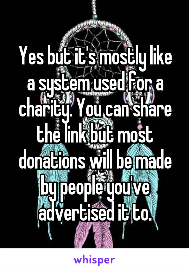 Yes but it's mostly like a system used for a charity. You can share the link but most donations will be made by people you've advertised it to.