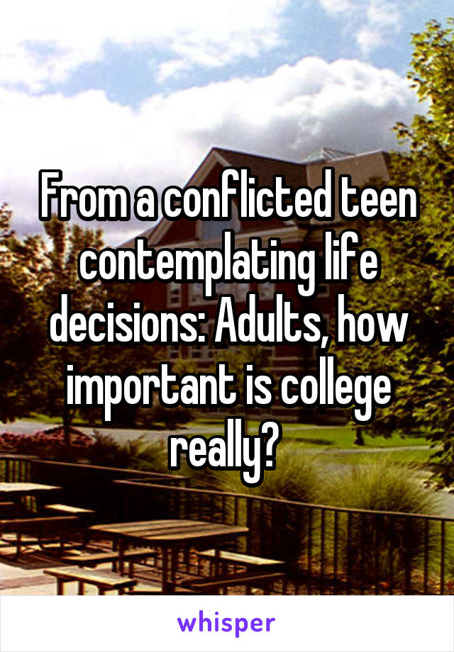 From a conflicted teen contemplating life decisions: Adults, how important is college really? 