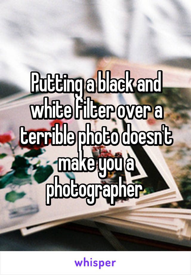 Putting a black and white filter over a terrible photo doesn't make you a photographer 