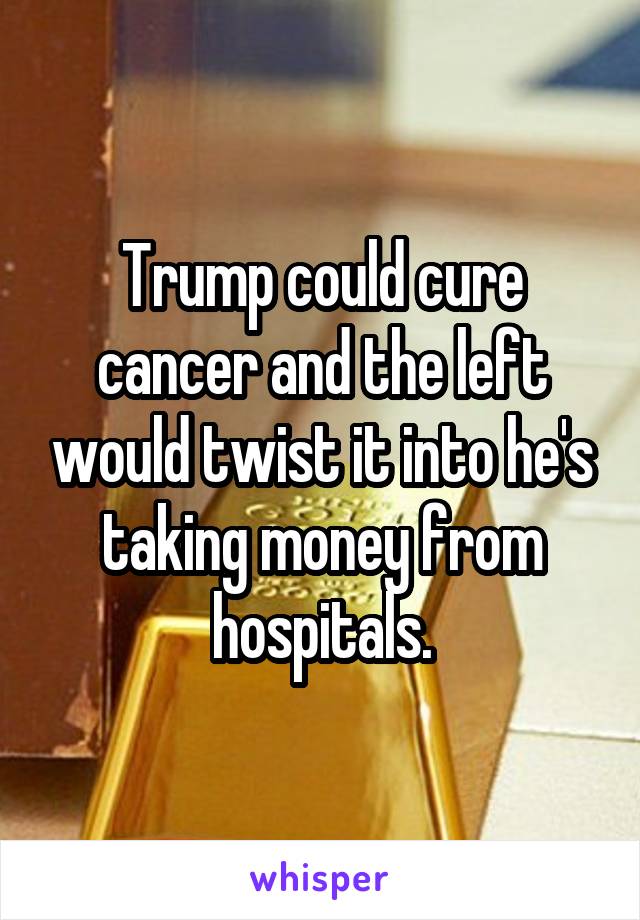 Trump could cure cancer and the left would twist it into he's taking money from hospitals.