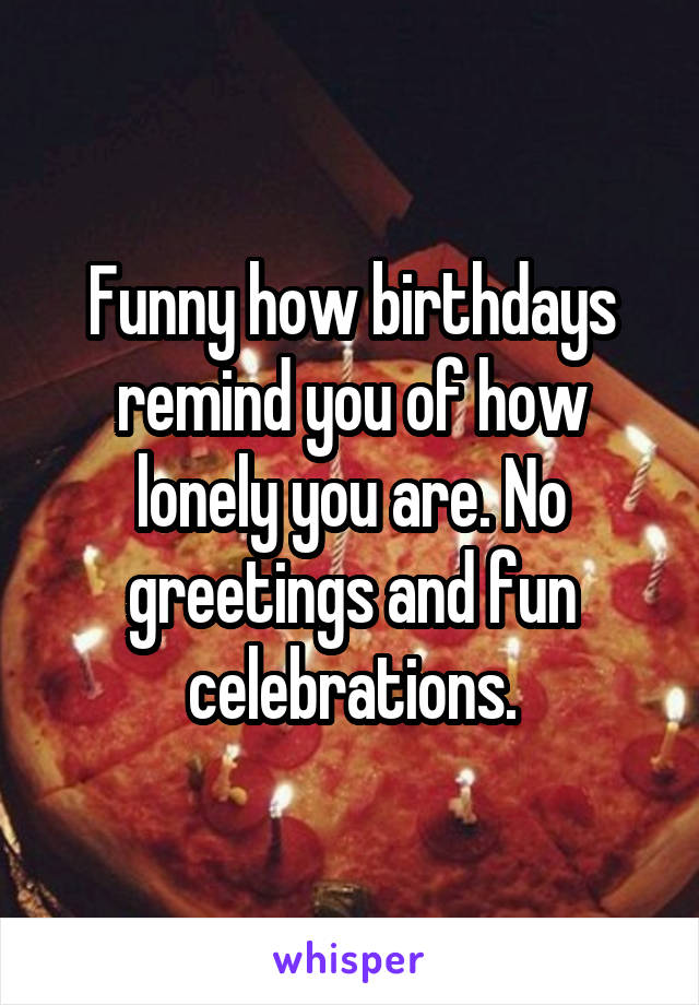 Funny how birthdays remind you of how lonely you are. No greetings and fun celebrations.