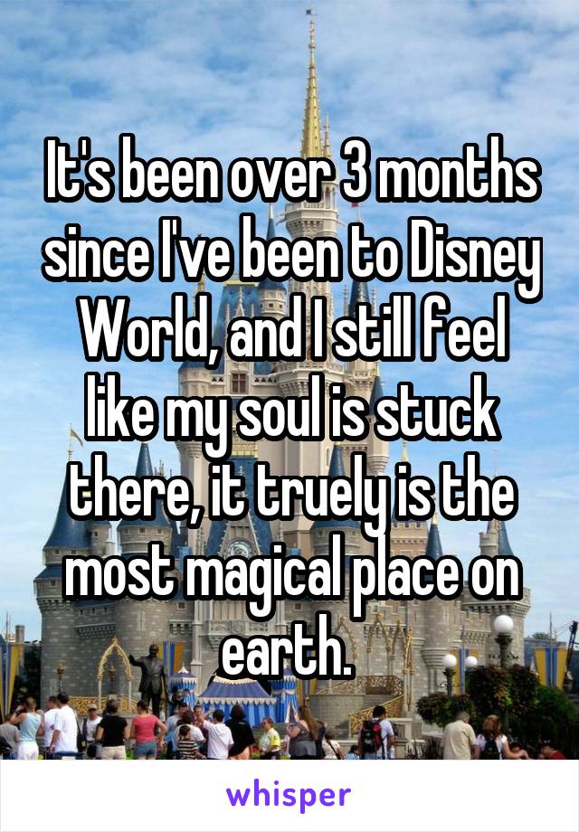 It's been over 3 months since I've been to Disney World, and I still feel like my soul is stuck there, it truely is the most magical place on earth. 