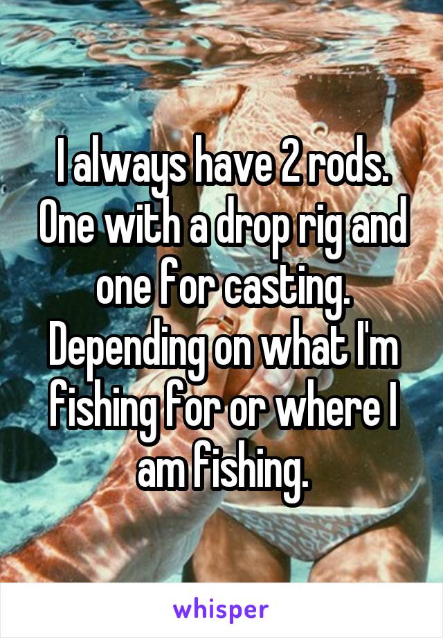 I always have 2 rods. One with a drop rig and one for casting. Depending on what I'm fishing for or where I am fishing.