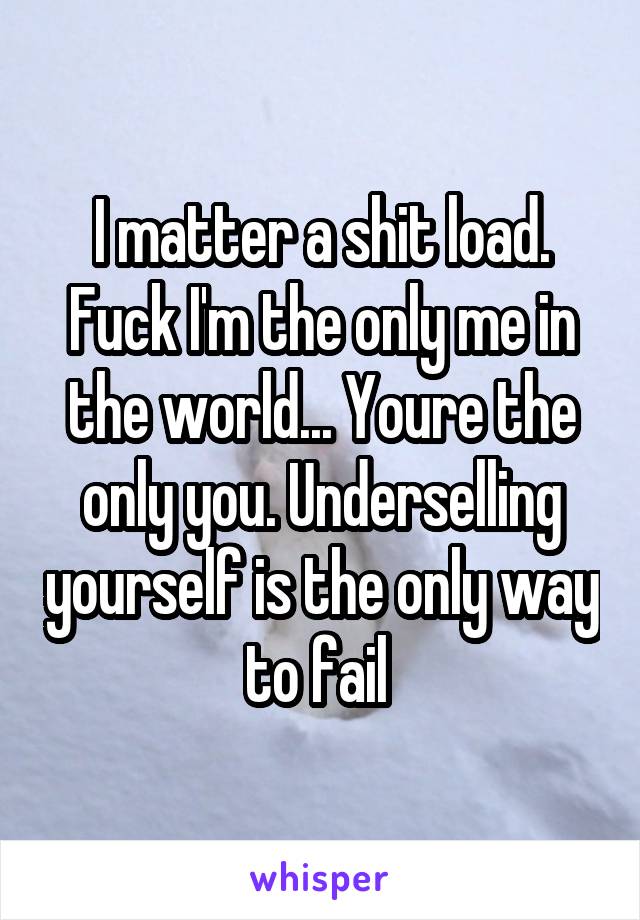 I matter a shit load. Fuck I'm the only me in the world... Youre the only you. Underselling yourself is the only way to fail 
