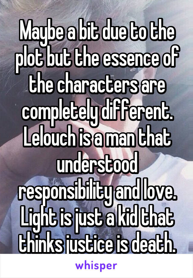 Maybe a bit due to the plot but the essence of the characters are completely different. Lelouch is a man that understood responsibility and love.
Light is just a kid that thinks justice is death.