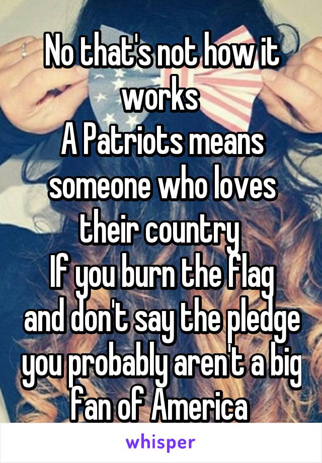 No that's not how it works 
A Patriots means someone who loves their country 
If you burn the flag and don't say the pledge you probably aren't a big fan of America 