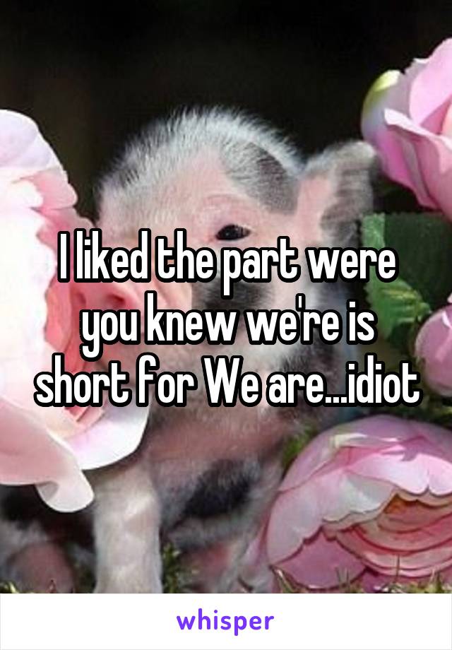 I liked the part were you knew we're is short for We are...idiot