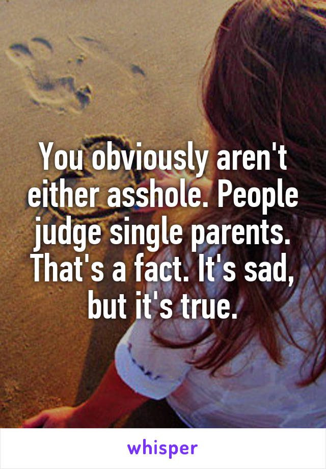 You obviously aren't either asshole. People judge single parents. That's a fact. It's sad, but it's true.