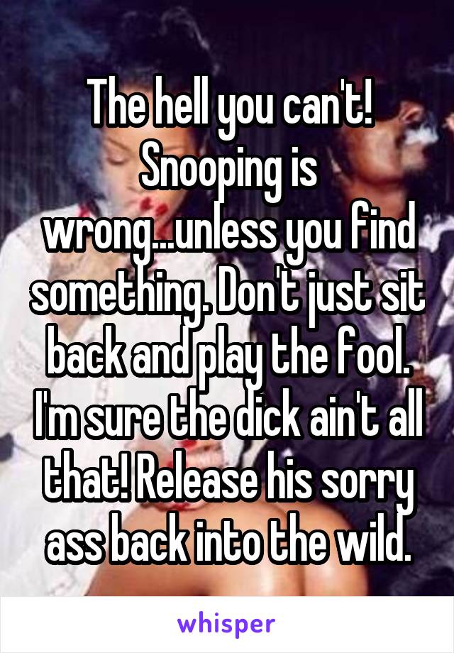 The hell you can't! Snooping is wrong...unless you find something. Don't just sit back and play the fool. I'm sure the dick ain't all that! Release his sorry ass back into the wild.