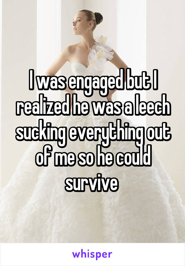 I was engaged but I realized he was a leech sucking everything out of me so he could survive 