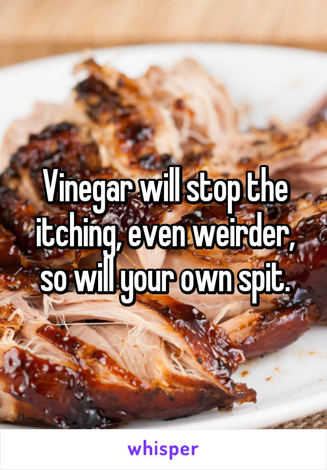 Vinegar will stop the itching, even weirder, so will your own spit.