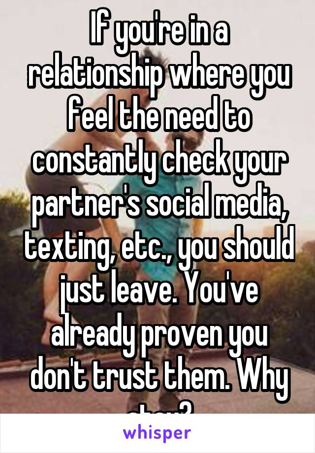 If you're in a relationship where you feel the need to constantly check your partner's social media, texting, etc., you should just leave. You've already proven you don't trust them. Why stay?