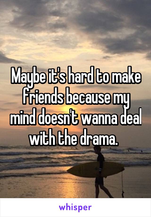 Maybe it's hard to make friends because my mind doesn't wanna deal with the drama.  