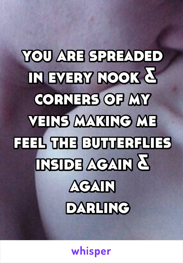 you are spreaded in every nook & corners of my veins making me feel the butterflies inside again & again
  darling