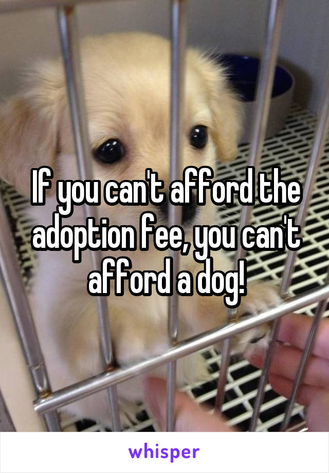 If you can't afford the adoption fee, you can't afford a dog!
