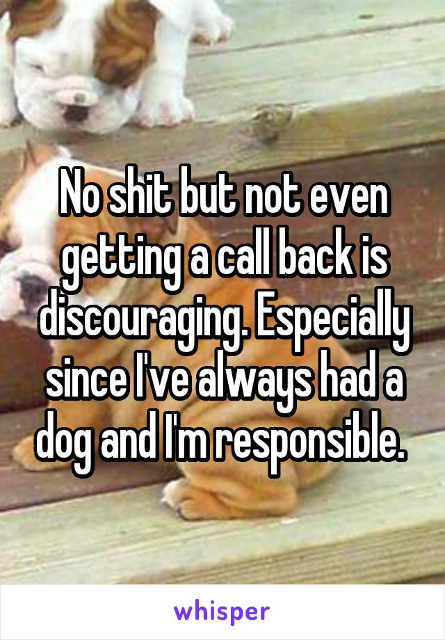 No shit but not even getting a call back is discouraging. Especially since I've always had a dog and I'm responsible. 