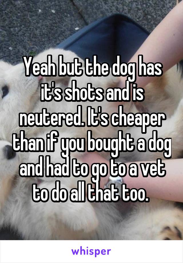Yeah but the dog has it's shots and is neutered. It's cheaper than if you bought a dog and had to go to a vet to do all that too. 