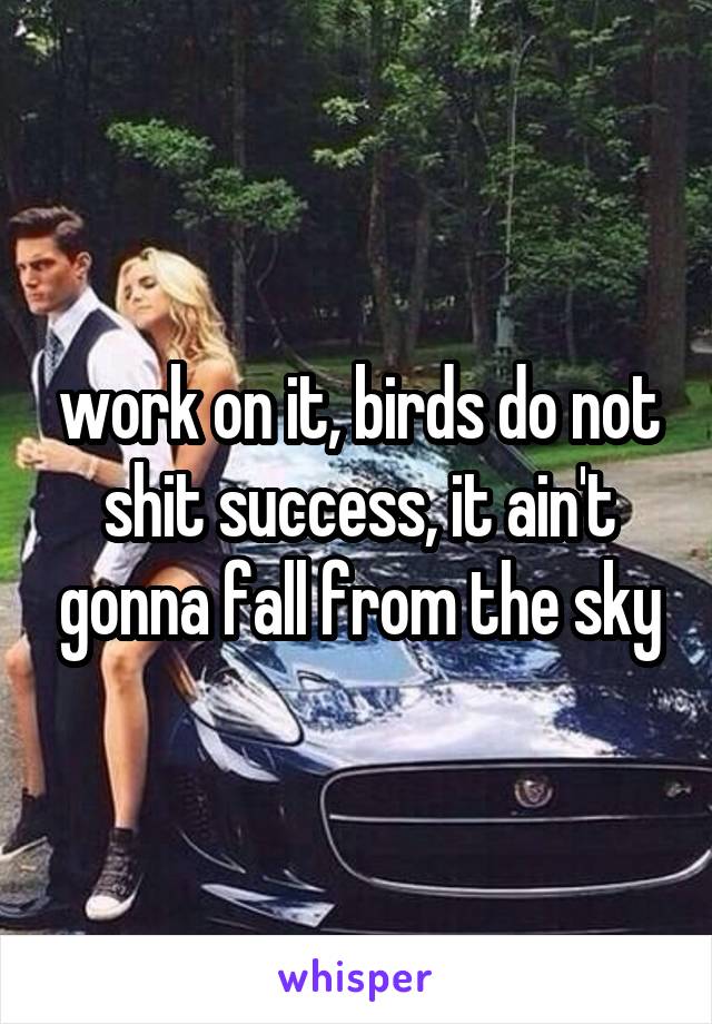 work on it, birds do not shit success, it ain't gonna fall from the sky