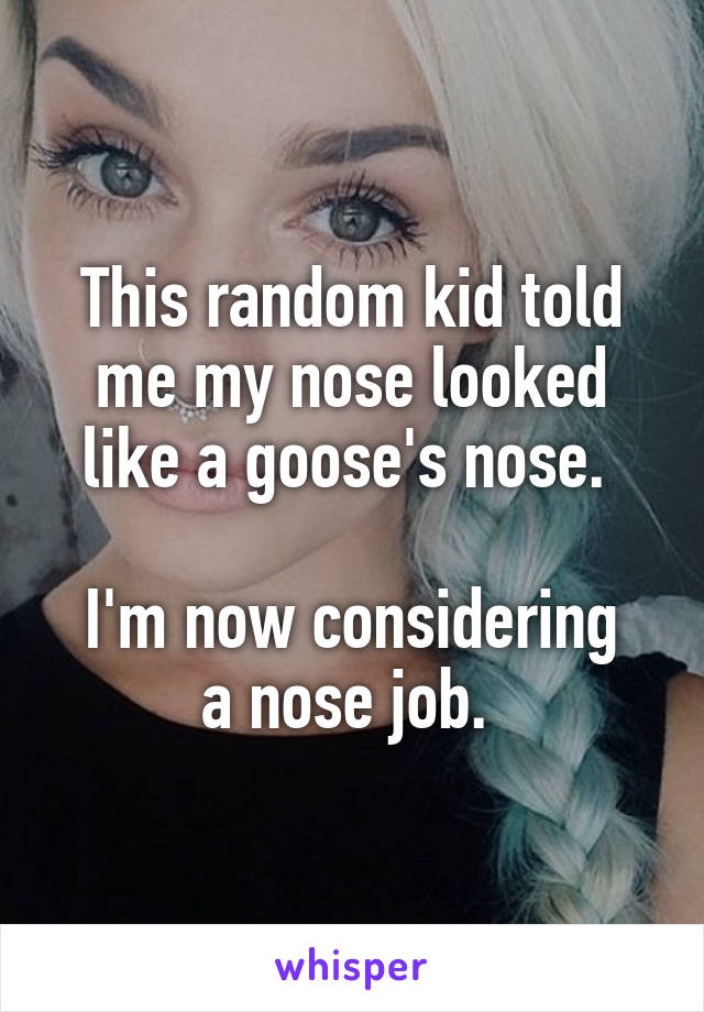 This random kid told me my nose looked like a goose's nose. 

I'm now considering a nose job. 