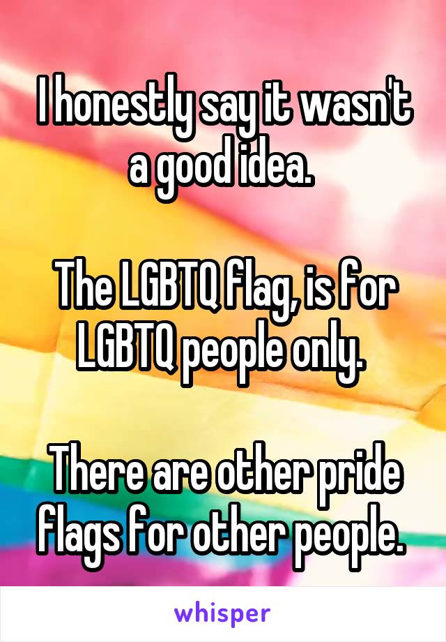 I honestly say it wasn't a good idea. 

The LGBTQ flag, is for LGBTQ people only. 

There are other pride flags for other people. 
