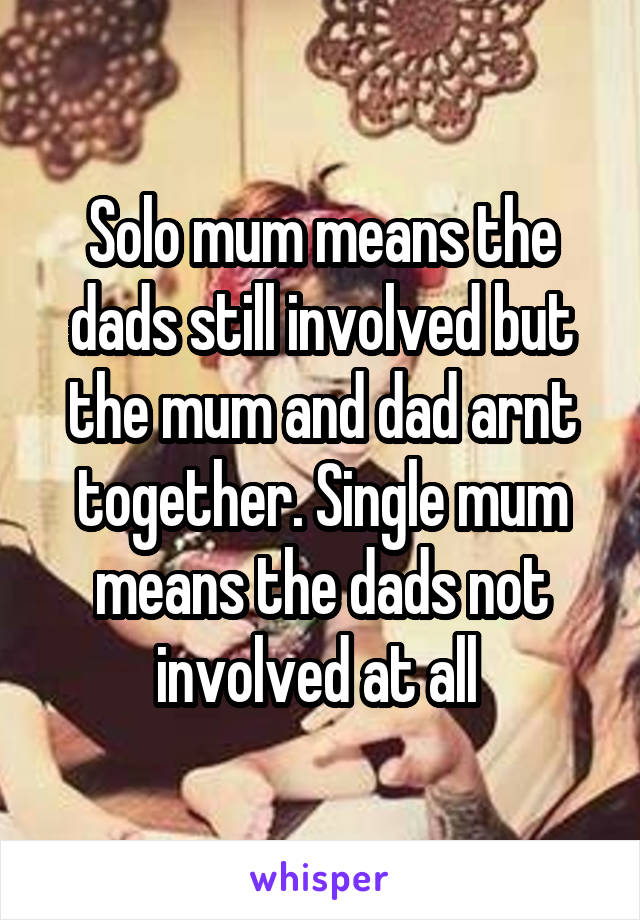 Solo mum means the dads still involved but the mum and dad arnt together. Single mum means the dads not involved at all 