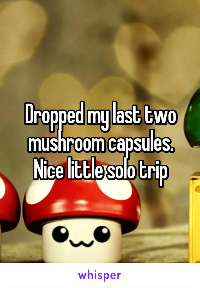 Dropped my last two mushroom capsules. Nice little solo trip