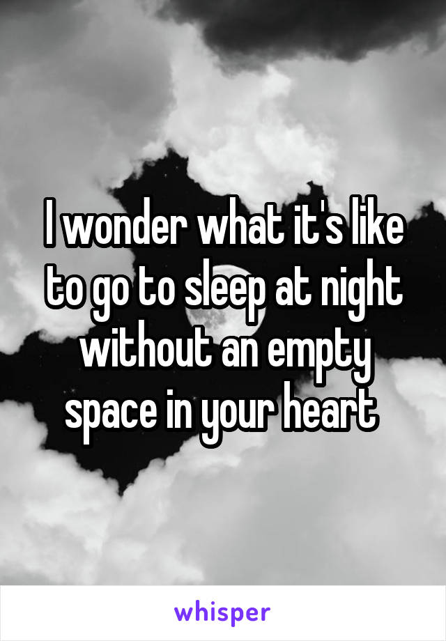 I wonder what it's like to go to sleep at night without an empty space in your heart 