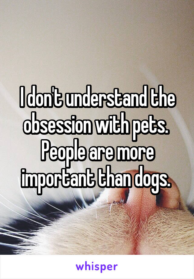 I don't understand the obsession with pets.  People are more important than dogs. 