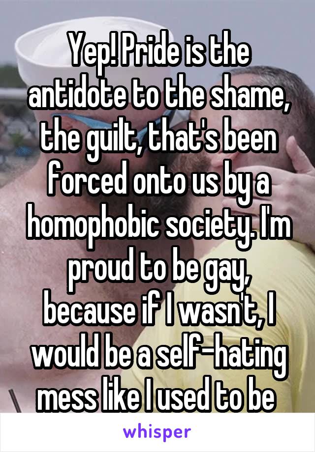Yep! Pride is the antidote to the shame, the guilt, that's been forced onto us by a homophobic society. I'm proud to be gay, because if I wasn't, I would be a self-hating mess like I used to be 