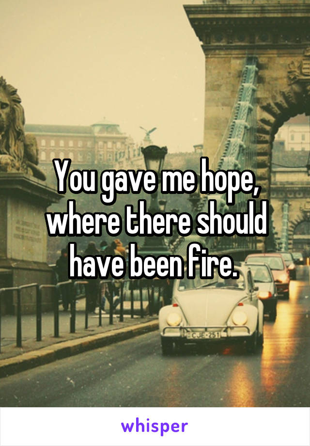 You gave me hope, where there should have been fire. 