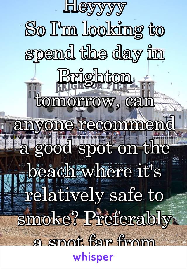 Heyyyy
So I'm looking to spend the day in Brighton tomorrow, can anyone recommend a good spot on the beach where it's relatively safe to smoke? Preferably a spot far from crowds 
