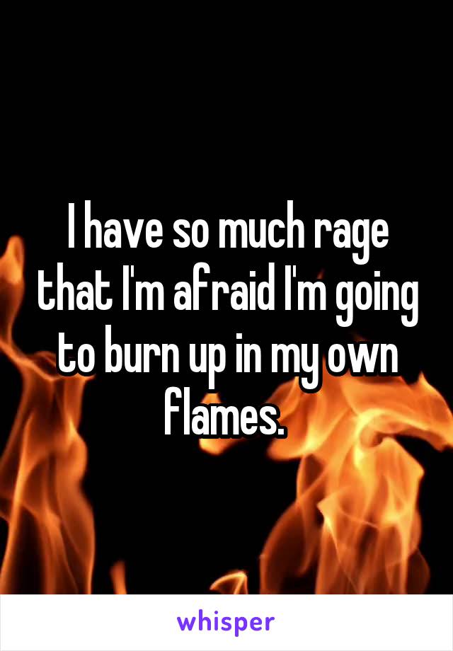 I have so much rage that I'm afraid I'm going to burn up in my own flames. 