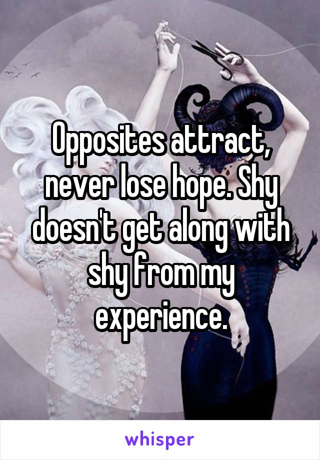 Opposites attract, never lose hope. Shy doesn't get along with shy from my experience.