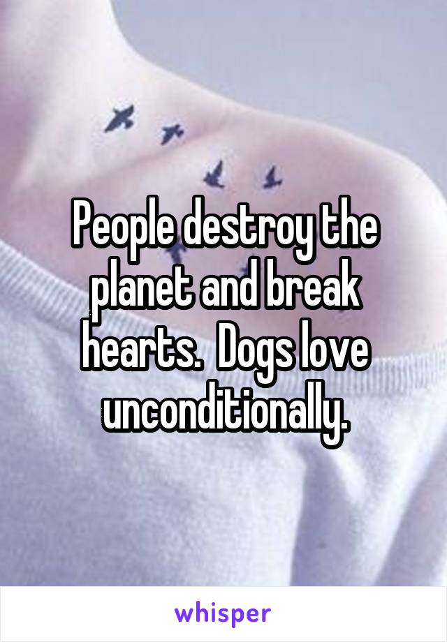 People destroy the planet and break hearts.  Dogs love unconditionally.